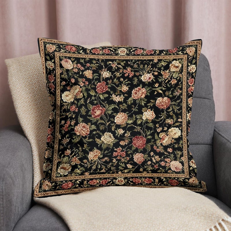RBAFAO Bohemian Pillow Covers | Vintage Floral & Carpet Design | Double Sided Blue White Decorative Pillowcases for Couch, Bed | Indoor Outdoor Boho Home Decor (Black, 18x18inches) - Image 3